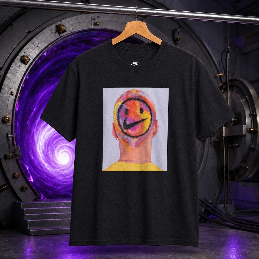 Nike Graphic Smiley Face Haircut‎ Tee Black Mens Size Medium Basketball